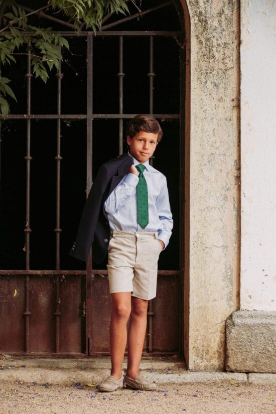 Coordinanos niño-Camisa celeste-corbata-bermuda y americana marino-Comunion y ceremonia