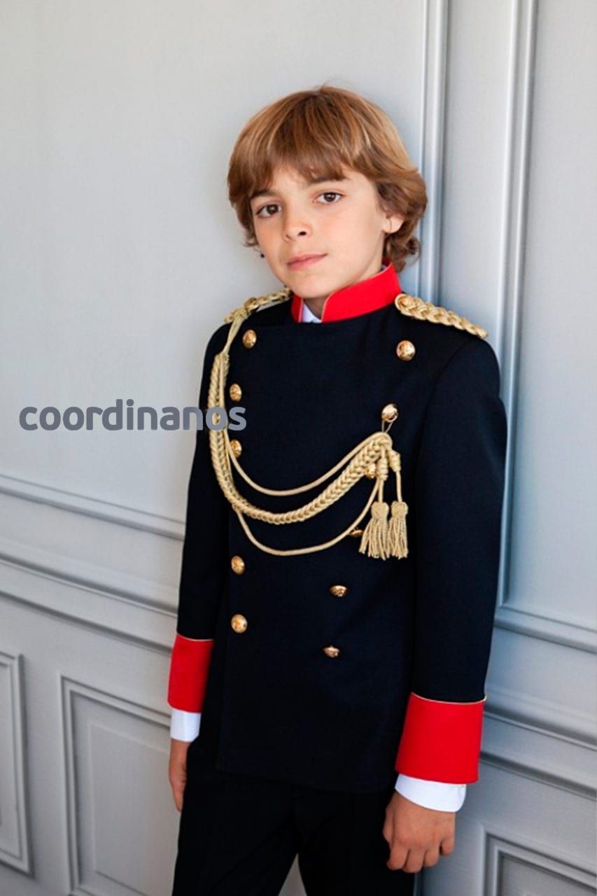 Comunión niño traje de guardia civil compuesto casaca, pantalón azul camisa, y corbata Coordinanos